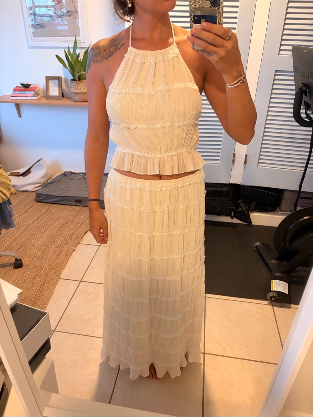 Cream Halter Maxi Skirt Set - Women's Two-Piece Summer Outfit